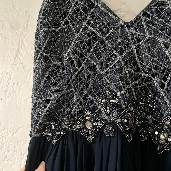 Badgley Mischka Navy Blue Ballerina Gown Long Maxi Dress Sleeveless Sz 6 - Picture 5 of 10